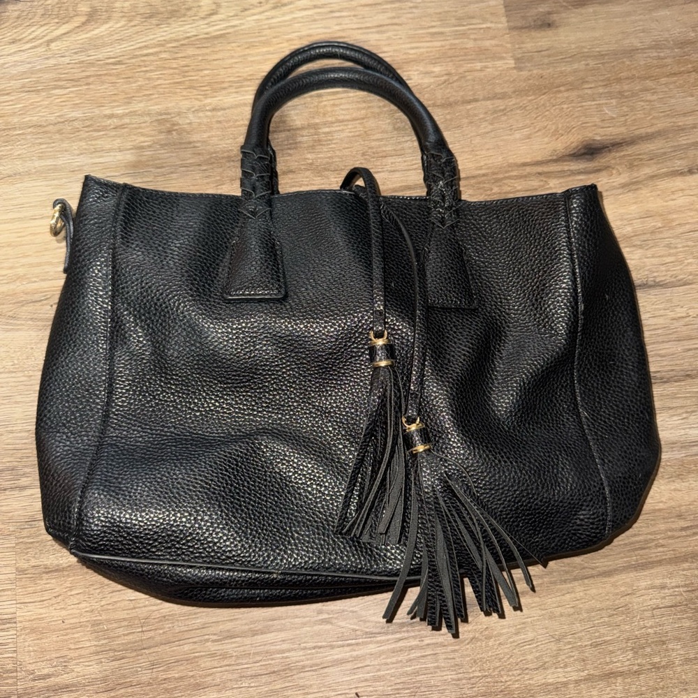 Genuine Leather Black Tassel Shoulder Purse